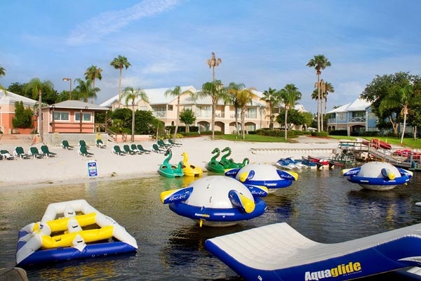 The Lake at the Summer Bay Resort Orlando with huge water bouncing toys and blown up water slides as well as Marina Activities 600