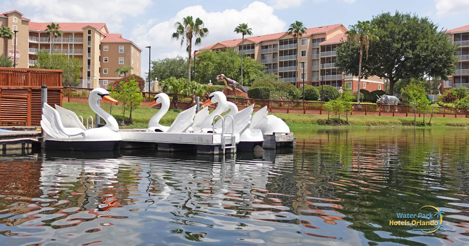 Swan boat activity on Swan Lake at Westgate Town Center Kissimmee, Florida