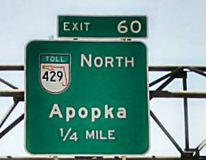 View of the Toll Road Exit 60 Apopka in Orlando Florida