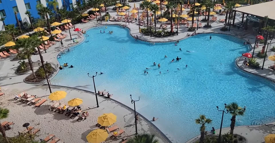 Top down view of Tower 2 pool at the Universal Endless Summer Resort Surfside Inn and Suites 960