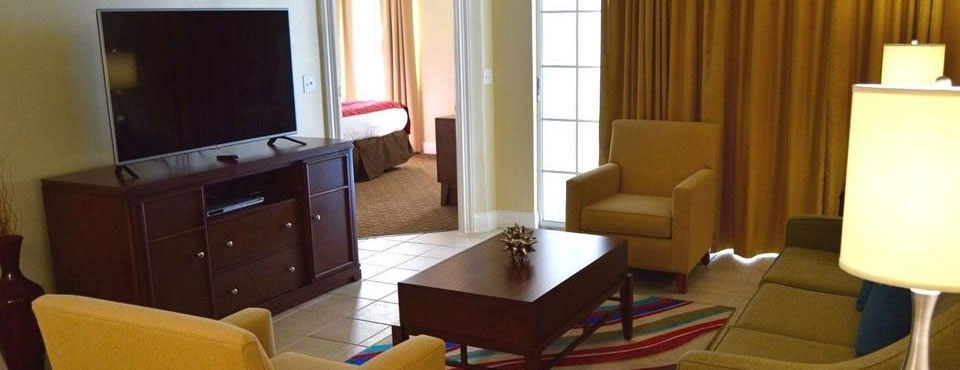 2 Bedroom Villa with a large Living Room and Sleeper Sofa at Calypso Cay Vacation Villas Resort in Kissimmee Fl