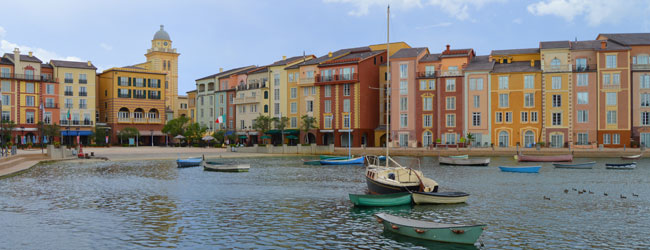 View of the Port with boats on the water at Portofino Bay Universal Orlando Resort wide