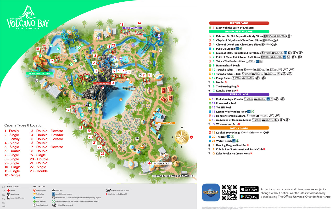 Universal Orlando Volcano Bay Water Park Map with Cabana Locations