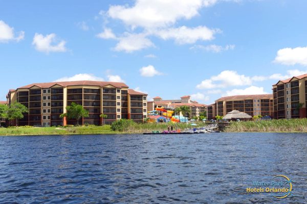 View of the water park and villas from Big Sand Lake at the Westgate Lakes Resort in Orlando 1000