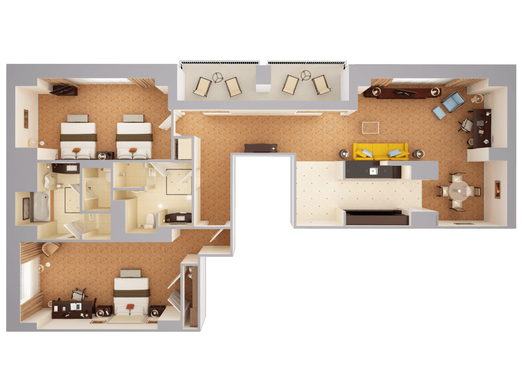 Floorplan of the 2 Bedroom Governor's Suite at the Waldorf Astoria Orlando