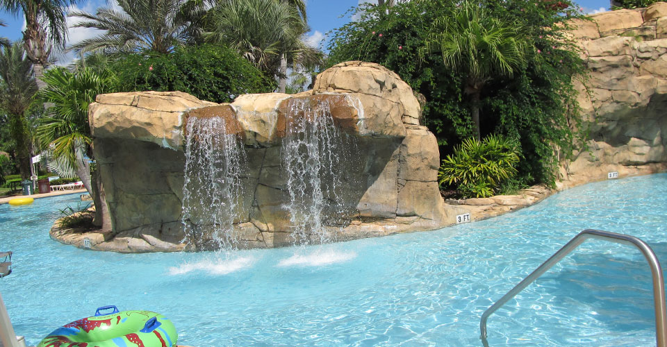 Waterfall in the Lazy River at Reunion Resort Orlando Water Park 960