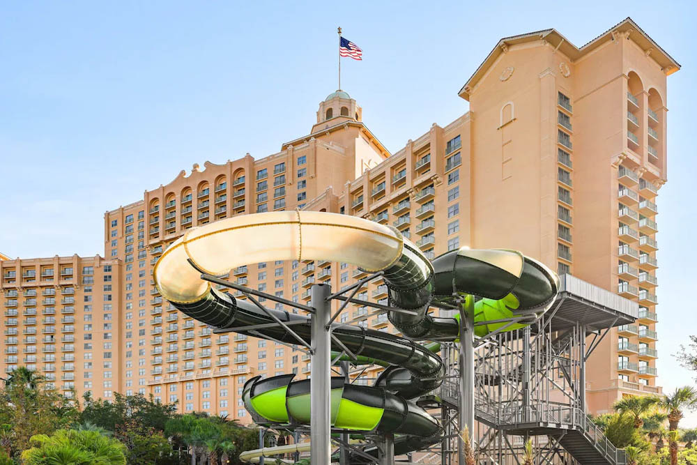 Headwaters slide tower with multiple water slides at the JW Marriott Orlando Grande Lakes Water Park 1000