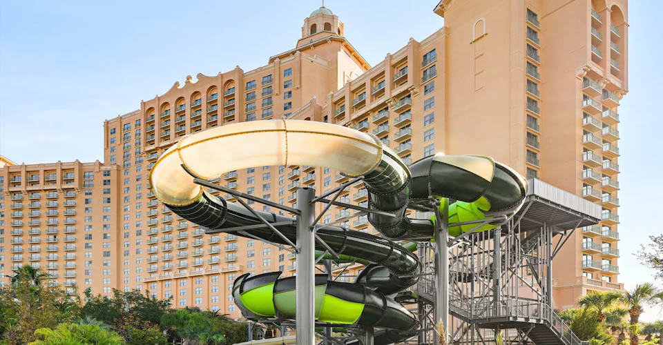 Headwaters slide tower with multiple water slides at the JW Marriott Orlando Grande Lakes Water Park 960