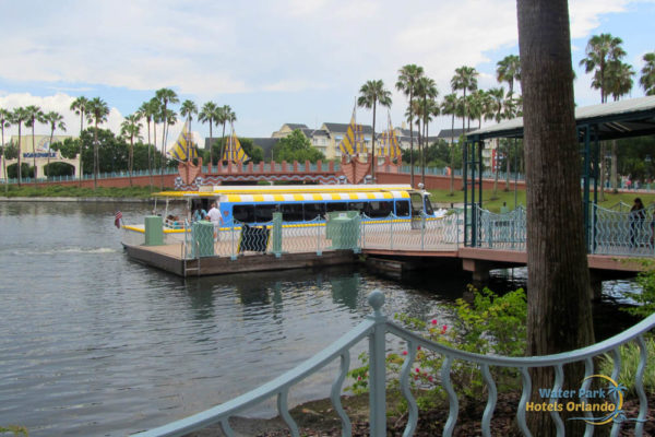 Water Taxi in front of the Walt Disney World Dolphin for transporation to Hollywood Studios, Epcot, Disney Boardwalk, Yacht Club, Beach Club 1000