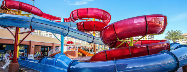 View of the 2 Large Water Slides at the Westgate Town Center Water Park