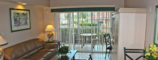 Each of the Villas at the Westgate Town Center have a Patio or Balcony with seating and a table to enjoy the outdoors