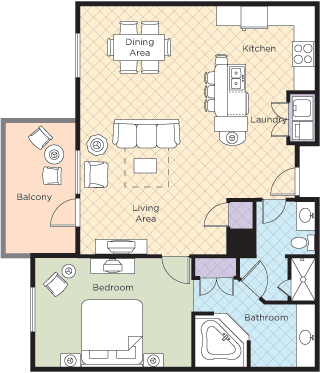 Floorplan Wyndham Bonnet Creek Resort 1 Bedroom Suite