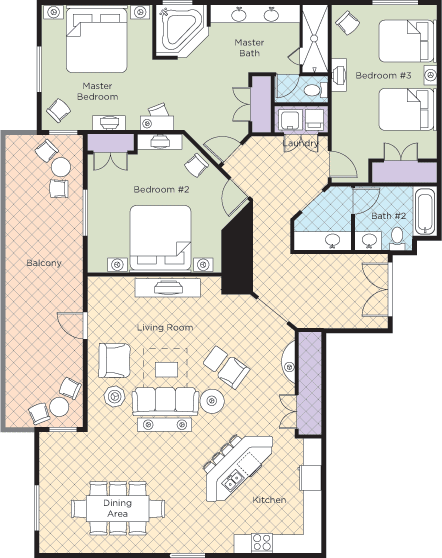 Floorplan Wyndham Bonnet Creek Resort 3 Bedroom Suite