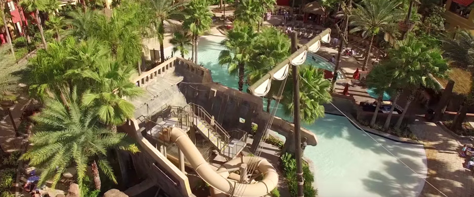 Large 110 foot Water Slide built in to the Pirate Ship hull at the Wyndham Bonnet Creek Resort in Orlando Fl