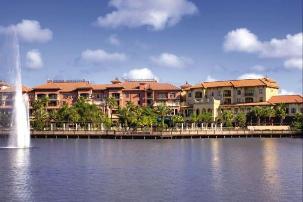 View of the Wyndham Bonnet Creek Resort from the Lake 600