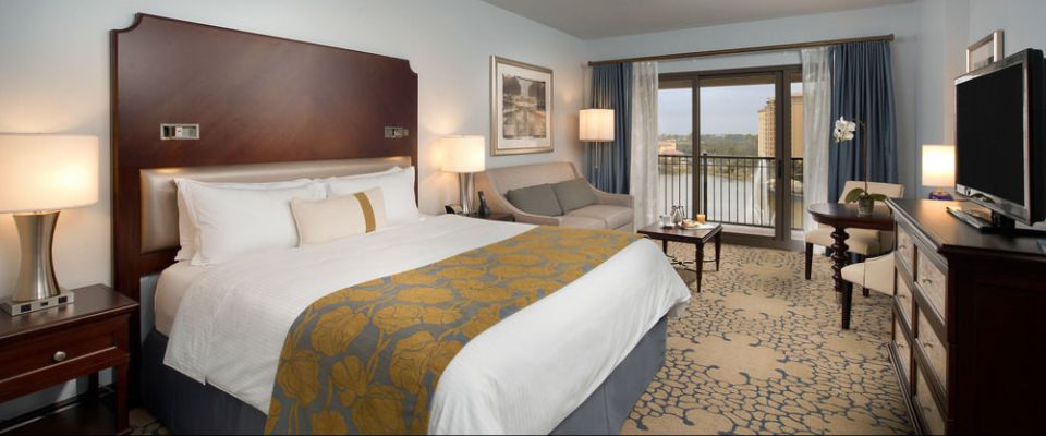 View of a King Grand Deluxe Bed Room with Balcony at the Wyndham Grand Orlando