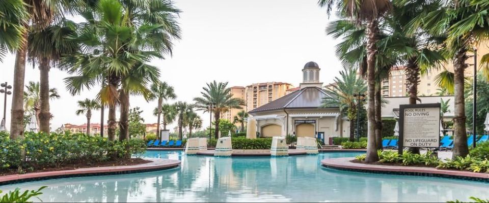 View of zero entry point at the main, elegant pool at the Wyndham Bonnet Creek Resort in Orlando