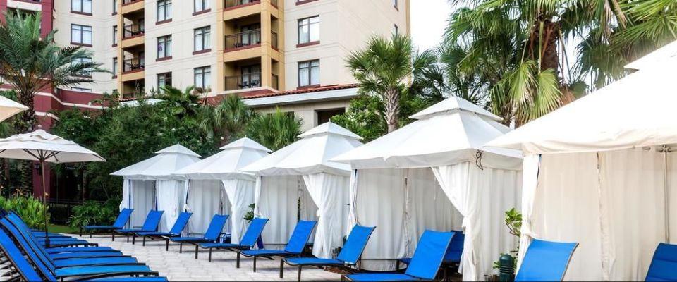 White Luxury Cabanas at the Main Pool at the Wyndham Grand Orlando